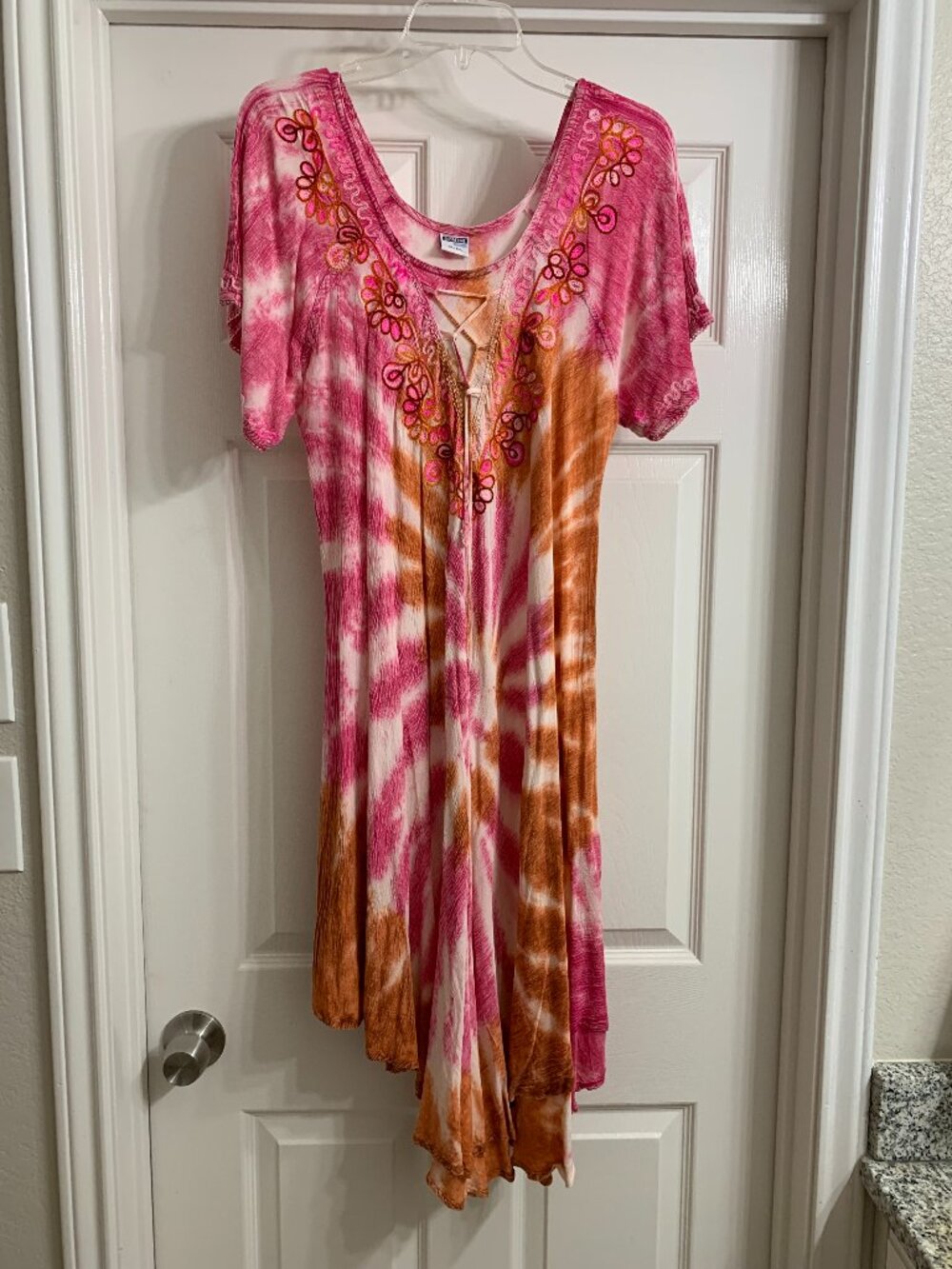 Shoreline Brand Women's Pink and Orange Handkerchief Dress, Size 1X/2X (NWT)